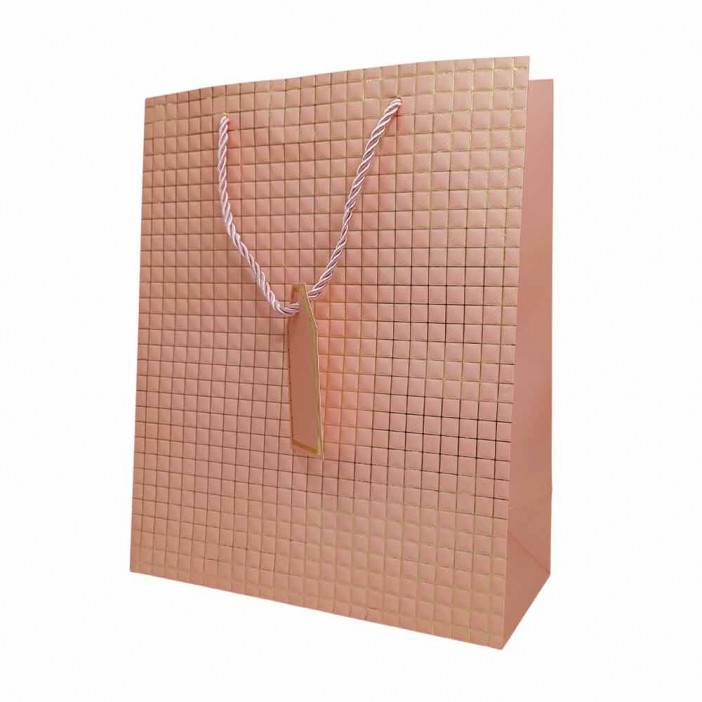 Пакет ЛЮКС Золотые квадратики с тиснением размер 26*32*12см