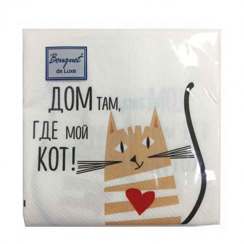 Салфетки бумажные с рисунком Кот 24*24см 3-х слойные 25шт