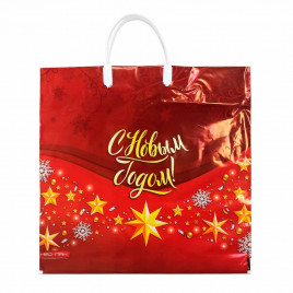 Пакет с пластмассовыми ручками Золотые звезды размер 34*37см