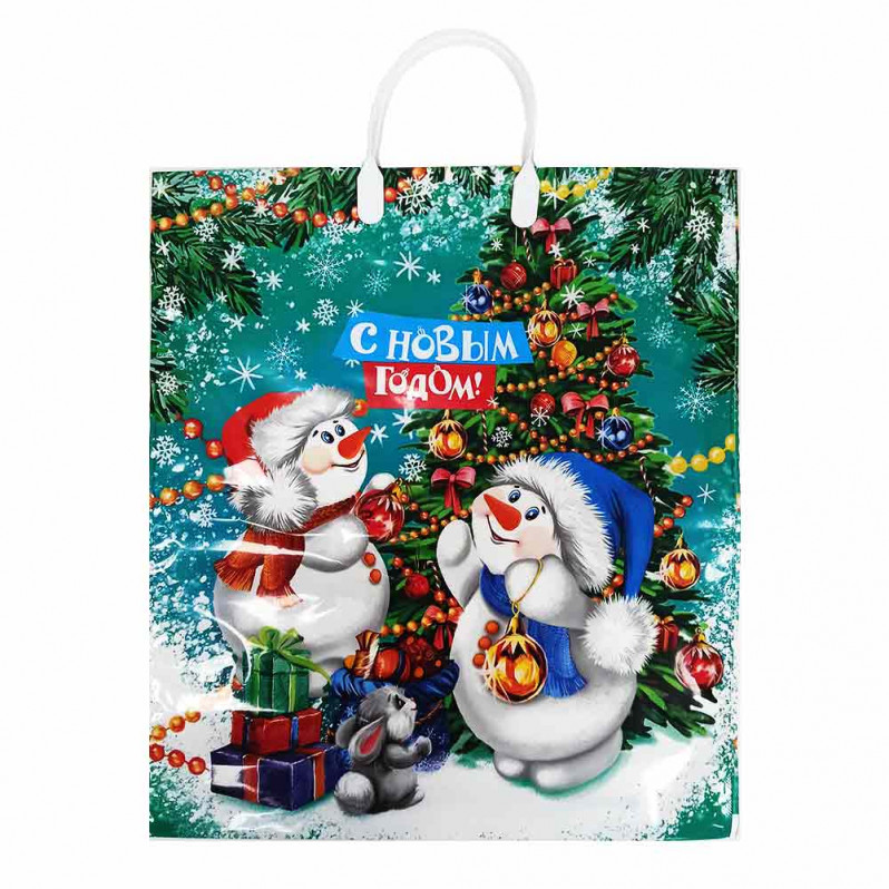 т с пластмассовыми ручками Два снеговичка размер 40*44см 10шт