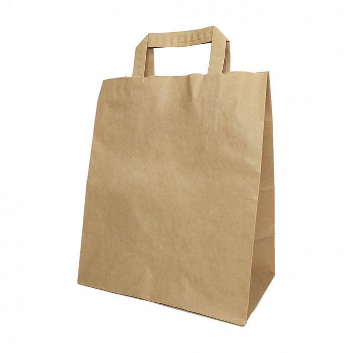 Пакет бумажный крафт с плоской ручкой 70г/м2 размер 24*28*14см уп 10шт