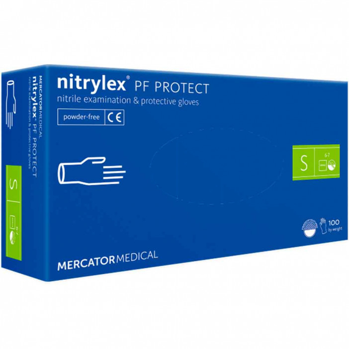 Перчатки нитриловые Nitrylex PF Protect голубые 50 пар S