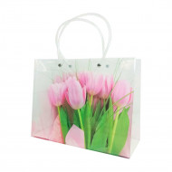 Пакет сумка пластиковая для цветов тюльпаны размер 27*21*11см