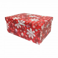 Коробка прямоугольная НГ Снежинки красная в 4-х размерах