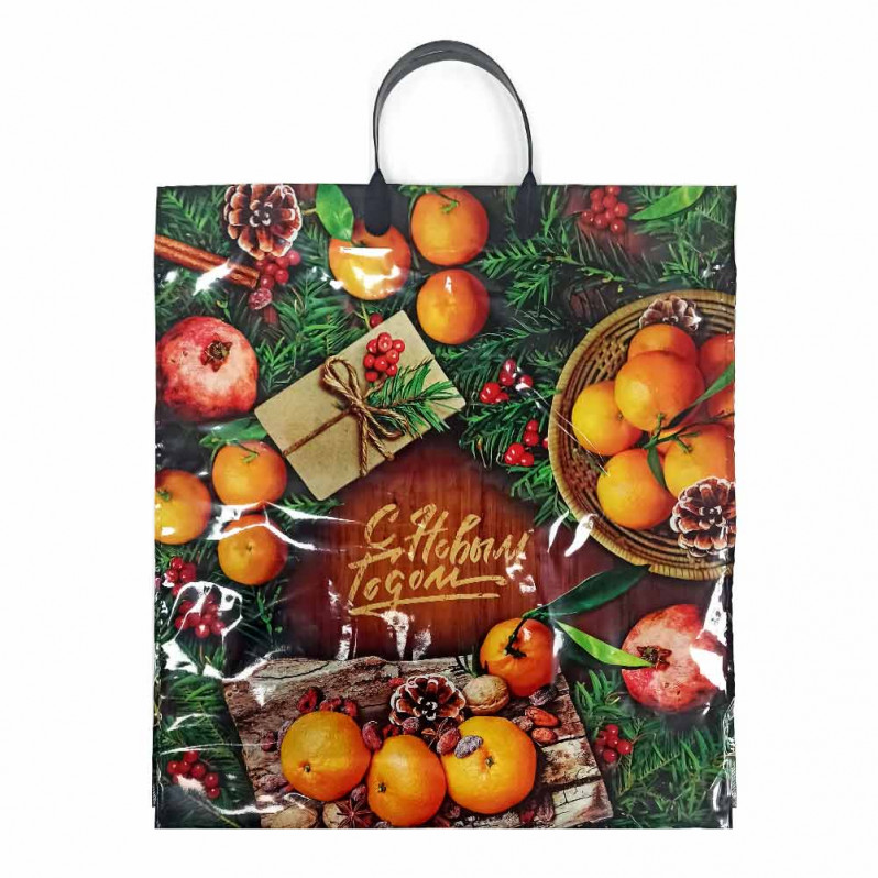 Пакет с пластмассовыми ручками Мандарины размер 40*44см 10шт