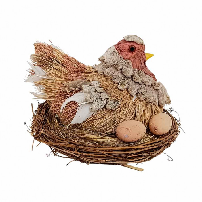 Курица-несушка плетеная соломенная H-17см