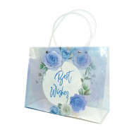 Пакет сумка пластиковая для цветов Best wishes синий размер 27*21*11см