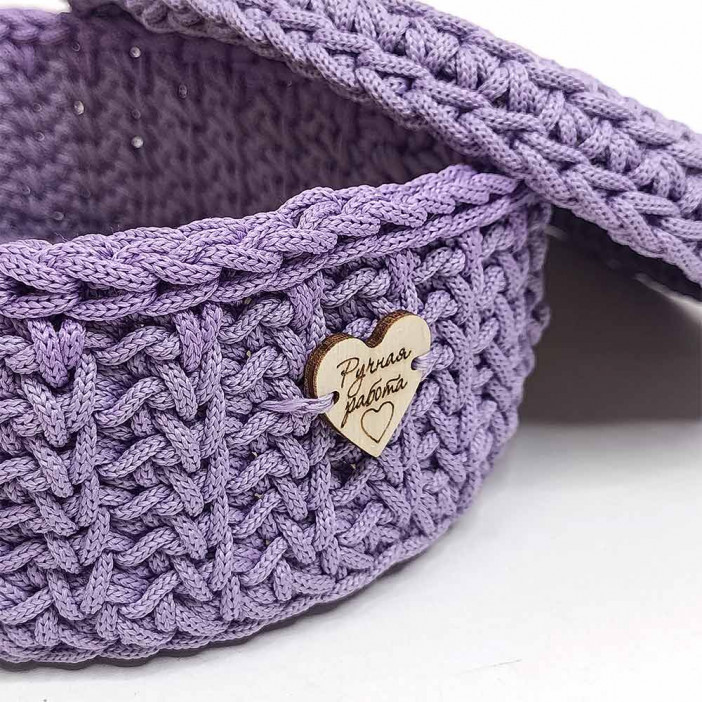 Шкатулка вязаная овальная лавандовая размер 21*16*7см