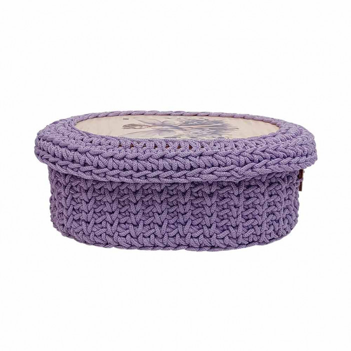 Шкатулка вязаная овальная лавандовая размер 21*16*7см