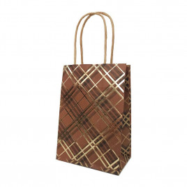 Пакет крафт Золотая клетка с крученой ручкой размер 12*17*7см
