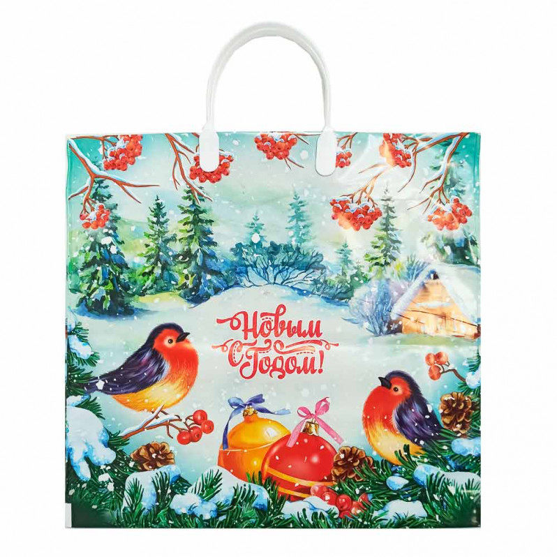 Пакет с пластмассовыми ручками Птички размер 36*40см 10шт