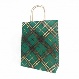 Пакет крафт Золотая клетка с крученой ручкой размер 25*31*11см