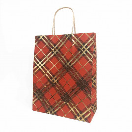 Пакет крафт Золотая клетка с крученой ручкой размер 25*31*11см