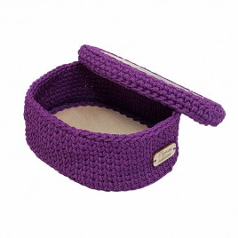 Шкатулка вязаная овальная яркая фиолетовая размер 21*16*7см