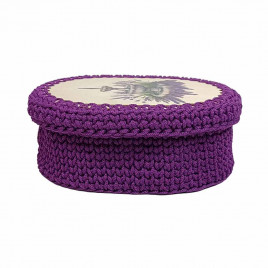 Шкатулка вязаная овальная яркая фиолетовая размер 21*16*7см