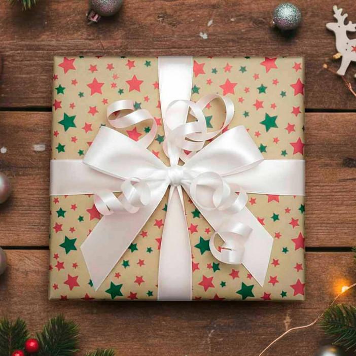 Бумага крафт в рулоне Звездочки ягодный пунш размер 70см*10м