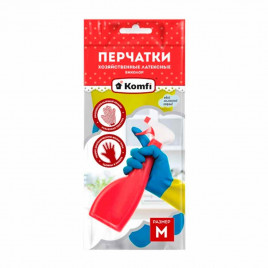 Перчатки латексные желто-синие Комфи размер S, M, L, XL