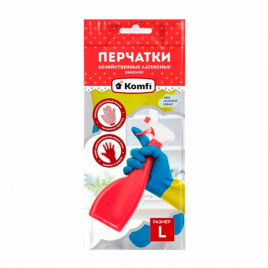 Перчатки латексные желто-синие Комфи размер S, M, L, XL