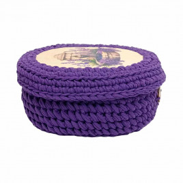 Шкатулка вязаная овальная темно-фиолетовая размер 21*16*9см