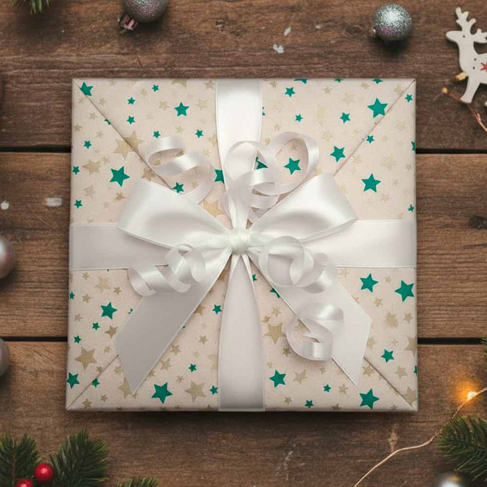 Бумага крафт в рулоне Звездочки золотые/зеленые размер 70см*10м