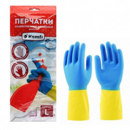 Перчатки хозяйственные латексные Биколор Комфи желто-синие 1 пара M, L, XL