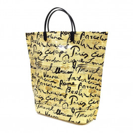 Сумка с пластмассовыми ручками многослойная с карманами Надписи 37*37см