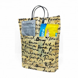 Сумка с пластмассовыми ручками многослойная с карманами Надписи 37*37см