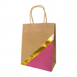 Пакет крафт Золотая полоска с крученой ручкой размер 12*17*7см
