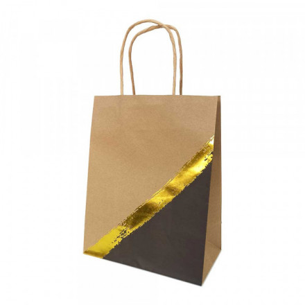 Пакет крафт Золотая полоска с крученой ручкой размер 12*17*7см