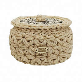 Шкатулка вязаная круглая кремовая D16см L9см