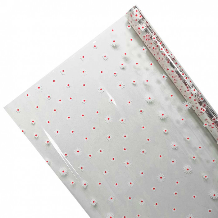 Пленка в рулоне с рисунком Маргаритки бело-красные размер 70см