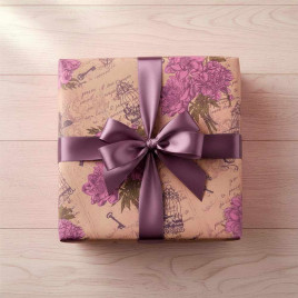 Бумага крафт в рулоне Пионы розовые размер 70см*10м