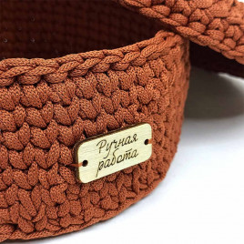 Шкатулка вязаная круглая терракотовая D21см L8см