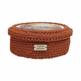 Шкатулка вязаная круглая терракотовая D21см L8см