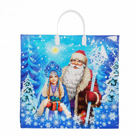 Пакет с пластмассовыми ручками Снегурочка и Дед Мороз размер 36*40см 10шт