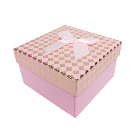 Коробка квадрат Ромбики с бантом размер 9*9*5см