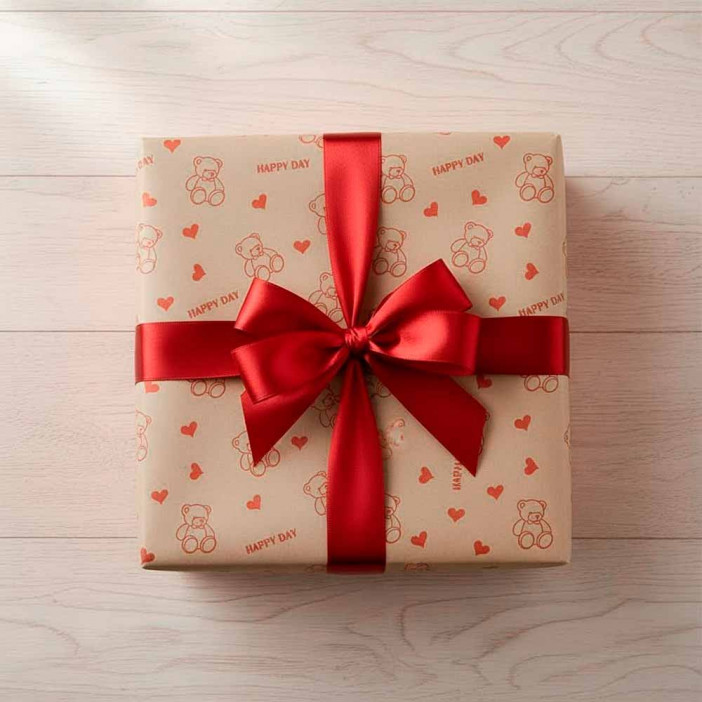 Бумага крафт в рулоне Мишки красные размер 70см*10м