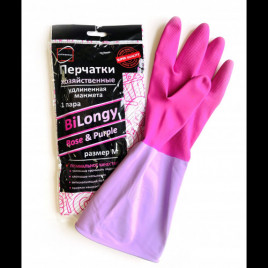 Перчатки хозяйственные латексные розово-пурпурные удлиненные 1 пара M, L  