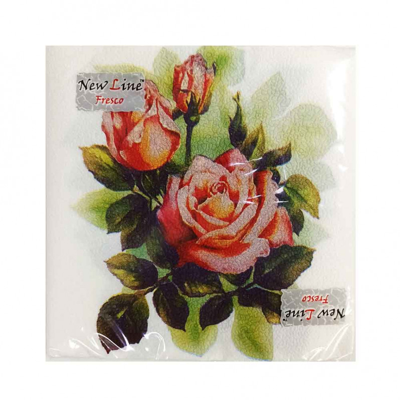 Салфетки бумажные с рисунком Роза чайная 33*33см 2-х слойные 20шт