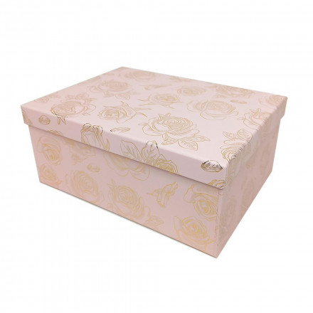 Коробка прямоугольная Золотые розы розовая в 10-ти размерах