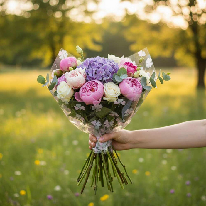 Пленка в рулоне с рисунком Клевер серый сиреневый размер 70см