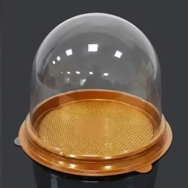 Коробка для пирожных с купольной крышкой прозрачная коричневая d-9см h-10см уп 10шт