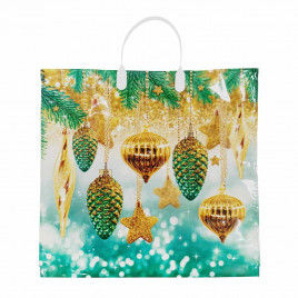 Пакет с пластмассовыми ручками Золотые шары и шишки размер 36*40см 10шт