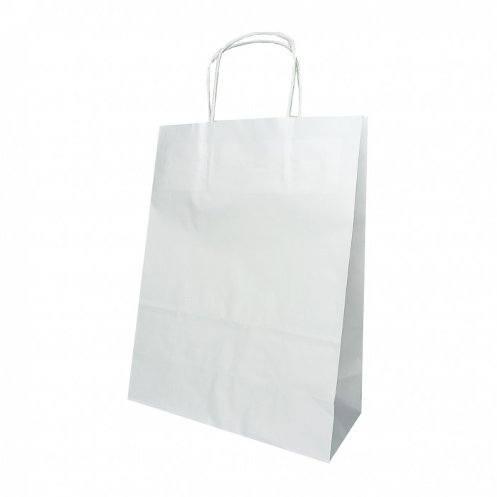 Пакет бумажный белый с крученой ручкой 80г/м2 размер 24*32*11см уп 10шт