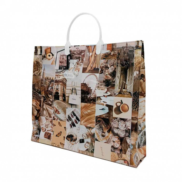 Сумка с пластмассовыми ручками многослойная с карманами Софикс 40*33см