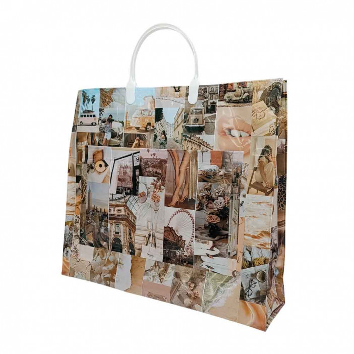 Сумка с пластмассовыми ручками многослойная с карманами Софикс 40*33см