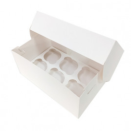 Коробка под капкейки на 6шт с окном белая размер 250*160*100мм