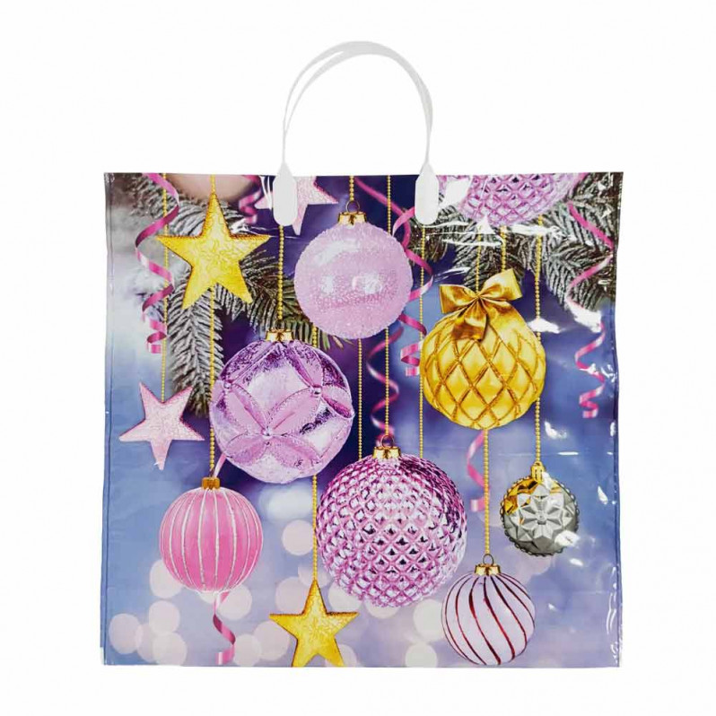 Пакет с пластмассовыми ручками Розовые шары размер 36*40см 10шт