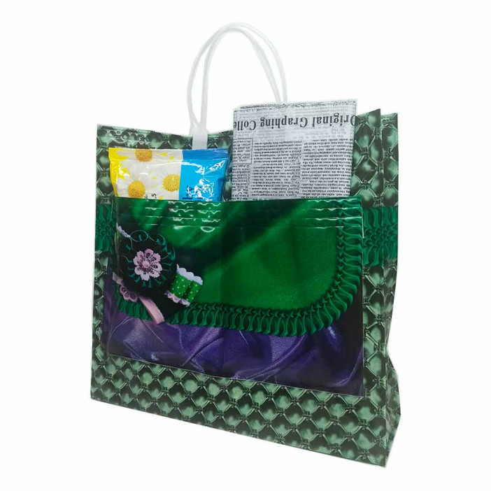 Сумка с пластмассовыми ручками многослойная с карманами Буфы 33*32см