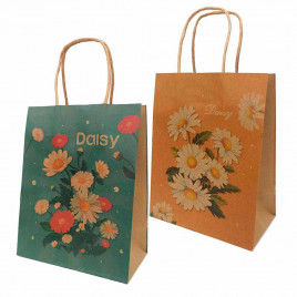 Пакет крафт Цветы с крученой ручкой размер 25*31*11см